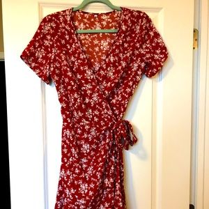 Short Sleeve Wrap Midi-Dress